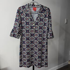 Tracy Negoshian Dress Slinky Liquid Knit Indie Boho Print Career Travel Small